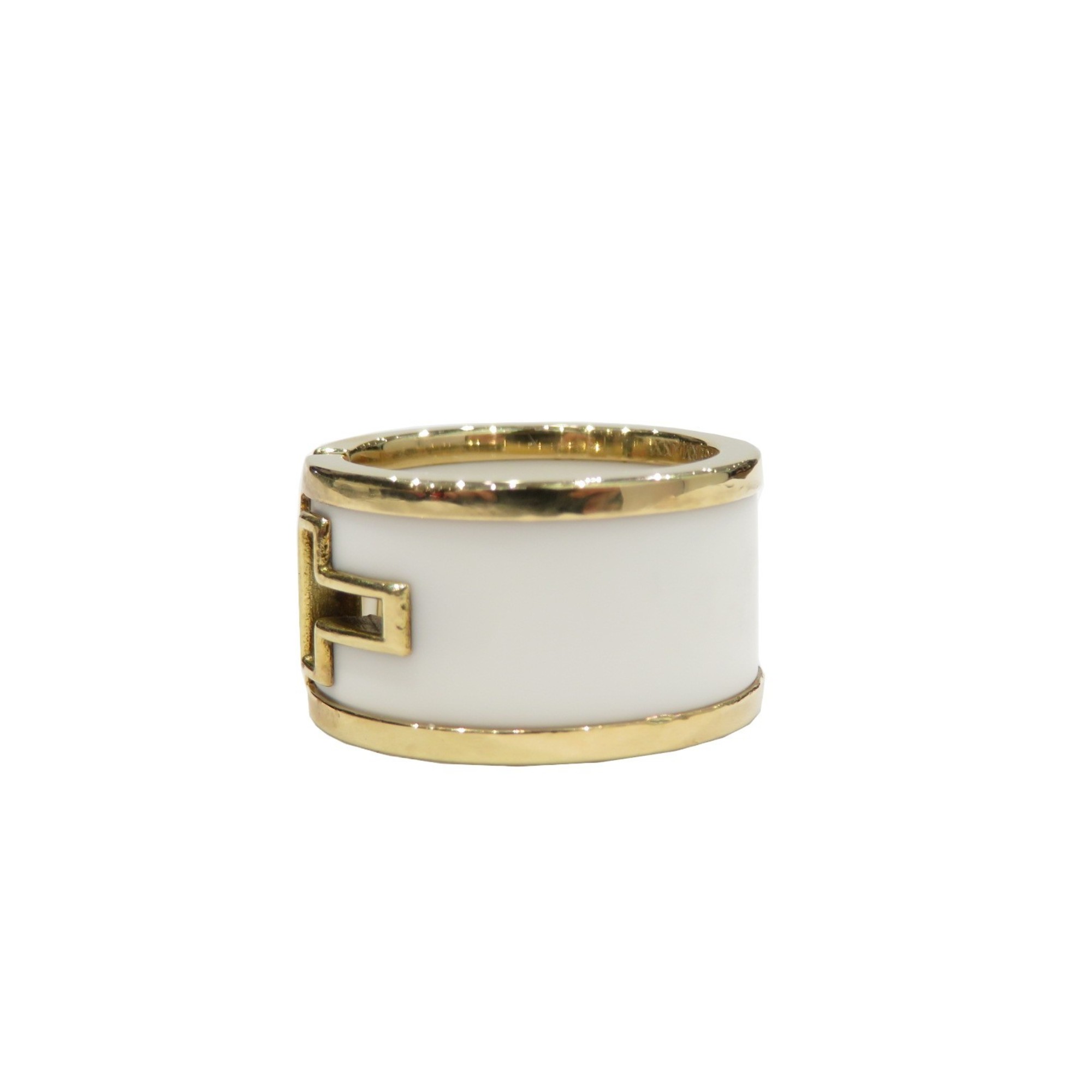 TIFFANY & CO. T-Cutout Ring, 18K Yellow Gold x White Ceramic, Size 6.5, 8.5g