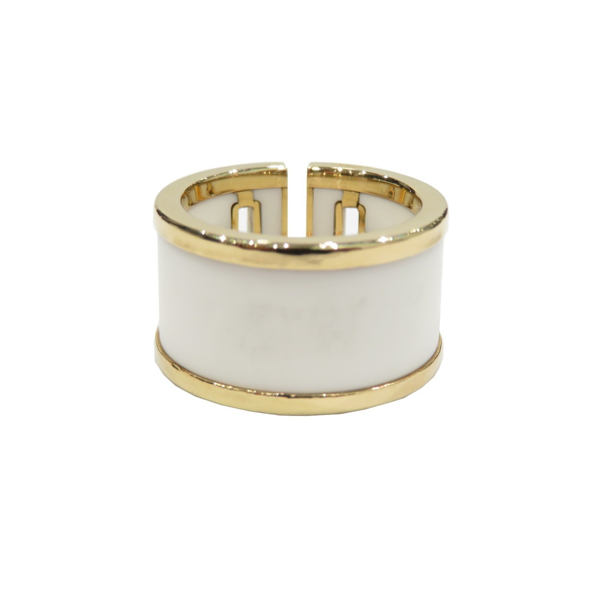 TIFFANY & CO. T-Cutout Ring, 18K Yellow Gold x White Ceramic, Size 6.5, 8.5g