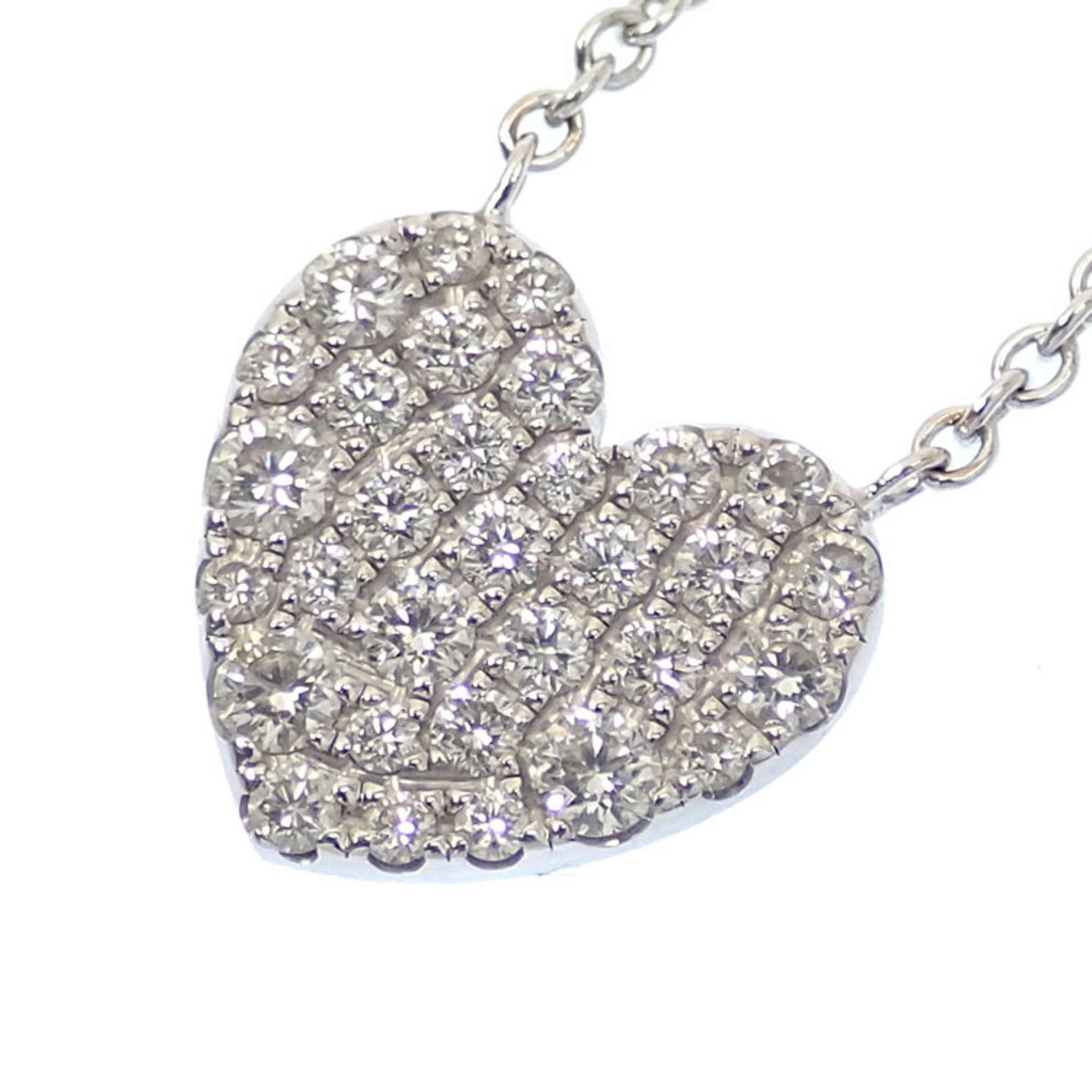 Tiffany Metro Heart Necklace for Women, Diamond, K18WG, 3.2g, 18K White Gold 750, Full Diamond Pavé