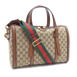 Gucci Boston Bag Beige Brown GG Canvas Leather 381044 Hand Shoulder Sherry Line Women Men Unisex