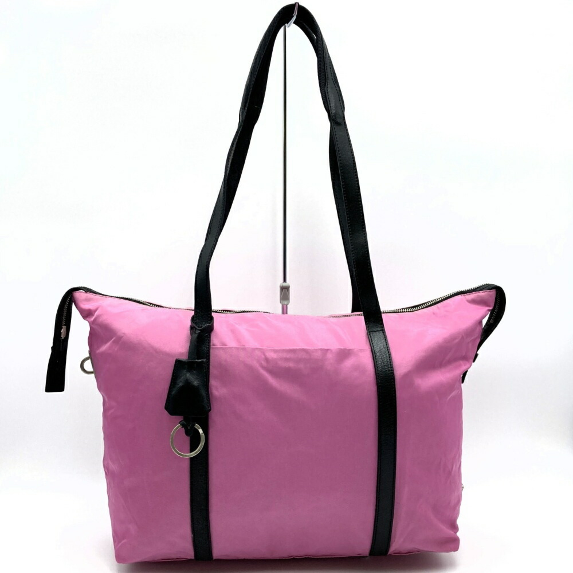 Prada Tote Bag Shoulder Pink Black Nylon Leather Women's PRADA
