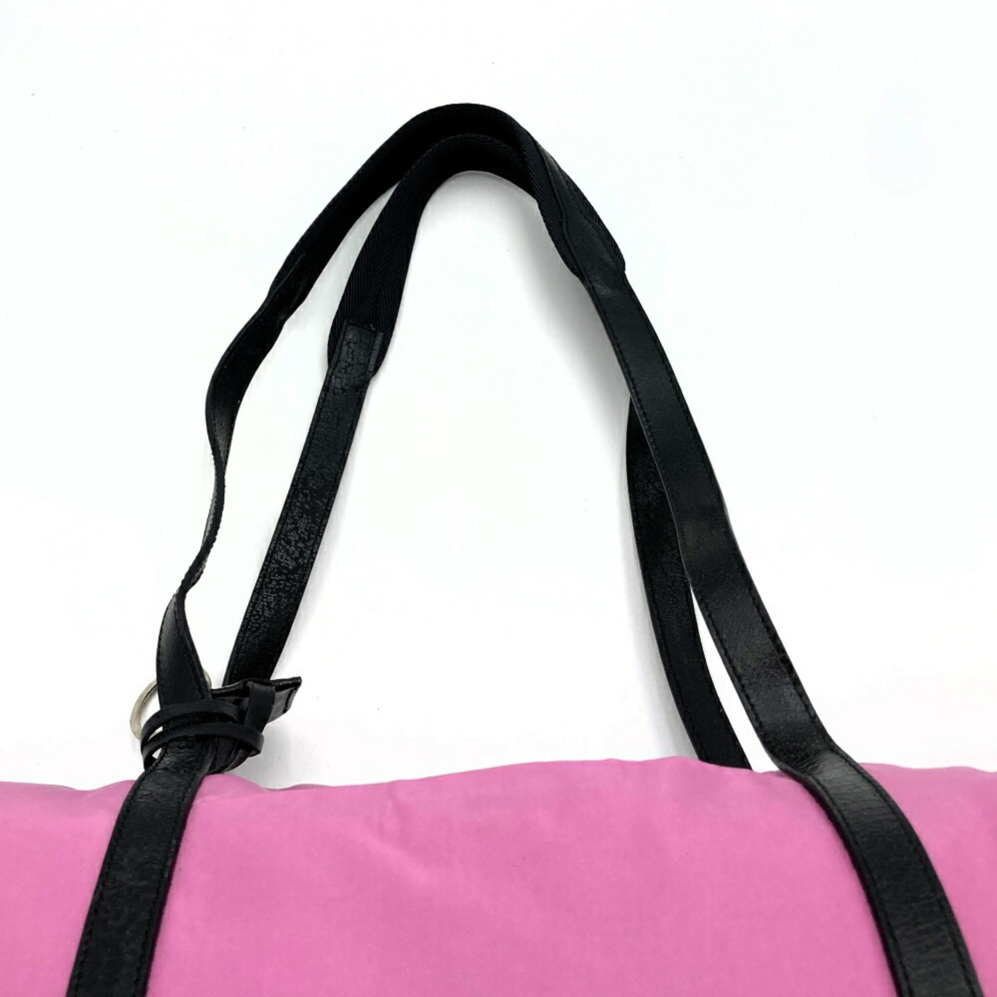 Prada Tote Bag Shoulder Pink Black Nylon Leather Women's PRADA