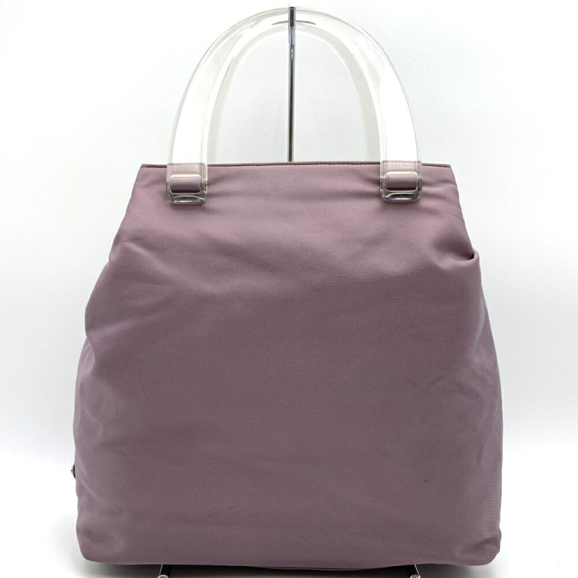 Prada handbag with plastic handle and clear handle, purple nylon, for women, triangle, PRADA
