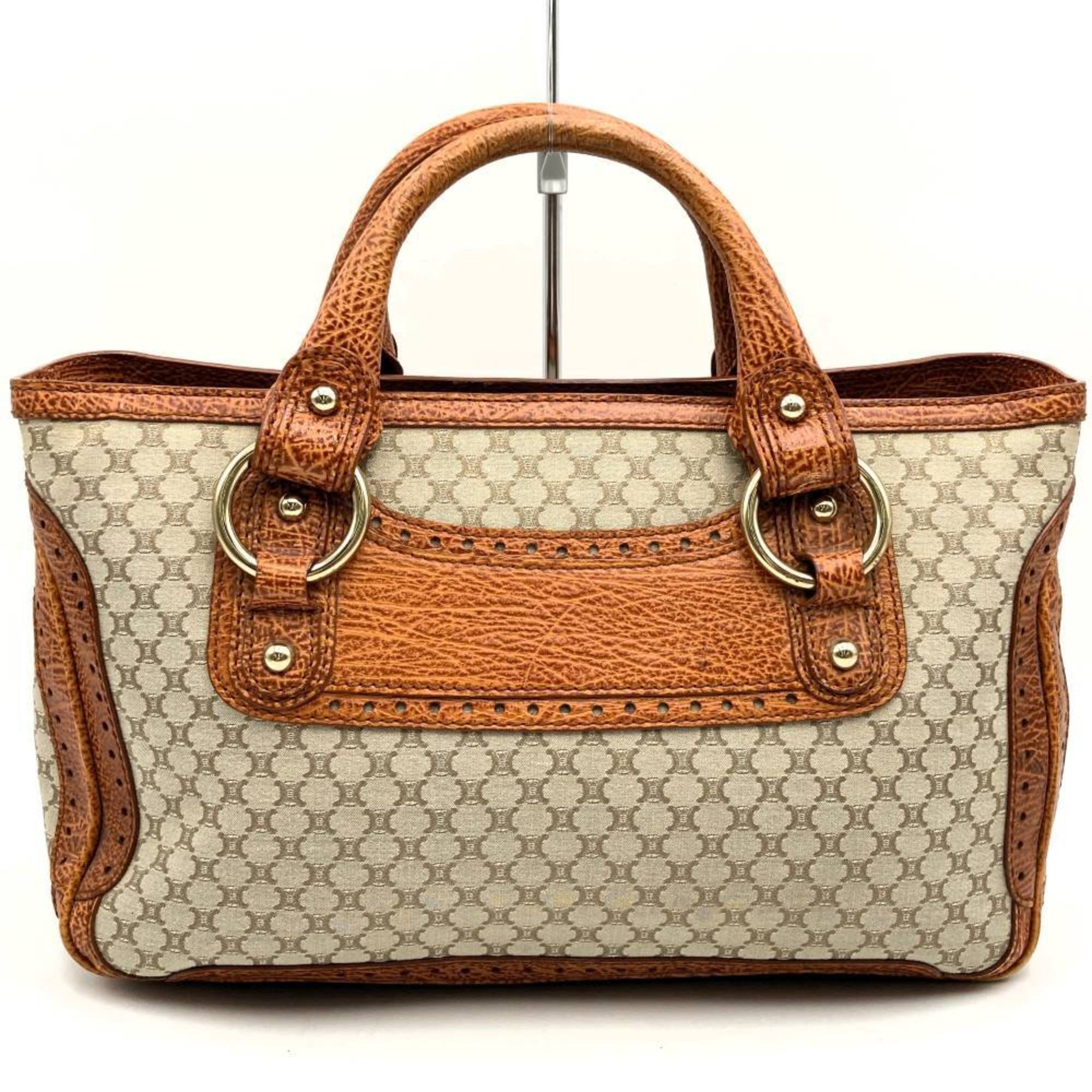 Celine Handbag Boogie Bag Macadam Pattern Beige Camel Canvas Leather Women's SASO/46 CELINE