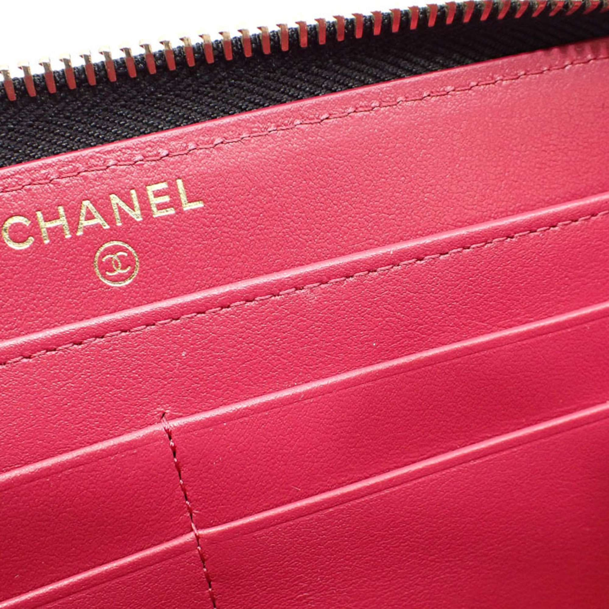 Chanel Round Long Wallet for Women, Black Lambskin, Coco Mark, 19, Disneuf