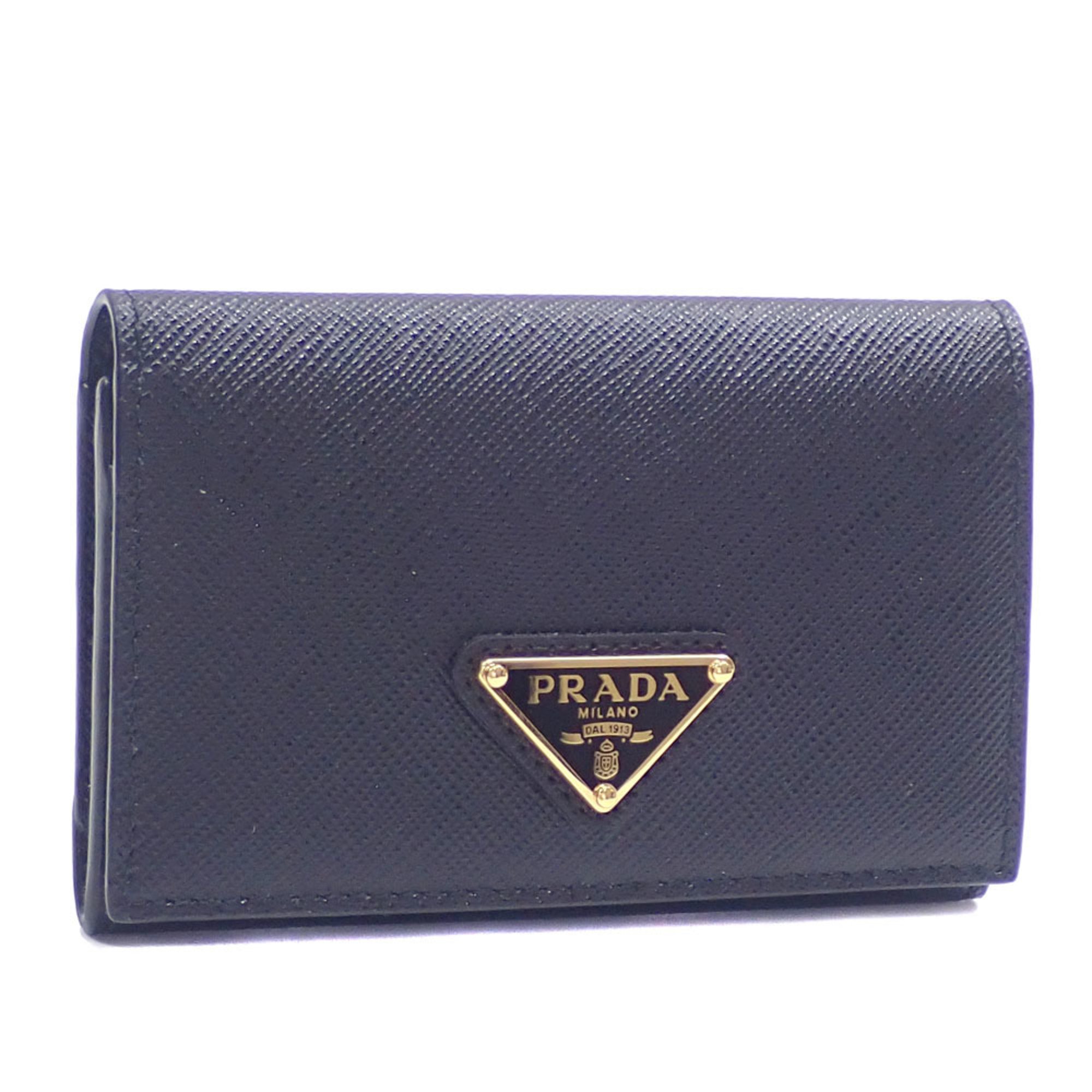 Prada Bi-fold Card Case for Men, Nero Black, Saffiano Leather, 1MC110, Business Holder, Leather