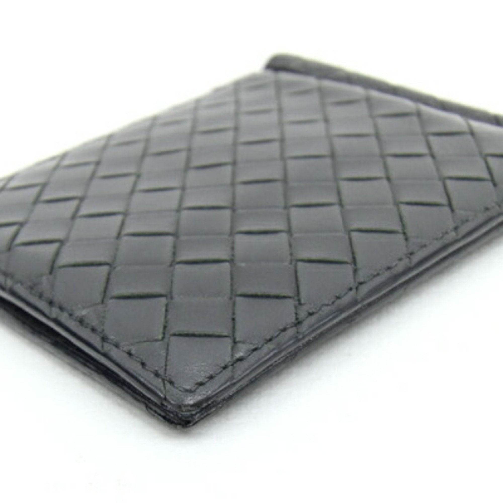 Bottega Veneta Bi-fold Money Clip Intrecciato 390877 Grey Black Leather Bill Men's BOTTEGA VENETA