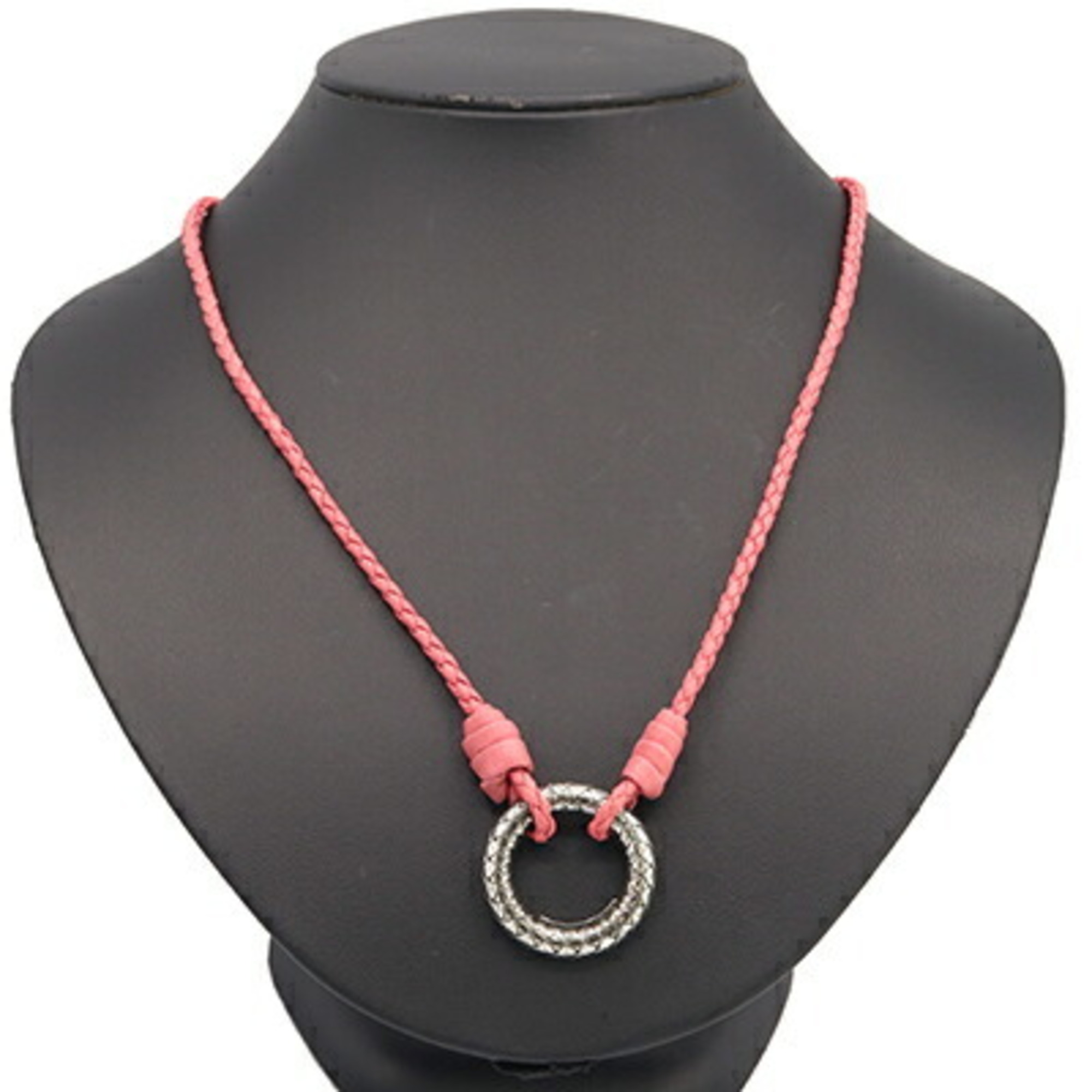 Bottega Veneta Necklace Intrecciato 138890 Pink SV Sterling Silver 925 Leather Pendant Choker Women's BOTTEGA VENETA