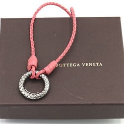 Bottega Veneta Necklace Intrecciato 138890 Pink SV Sterling Silver 925 Leather Pendant Choker Women's BOTTEGA VENETA
