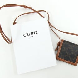 Celine Triomphe Bi-fold Wallet with Strap Necklace 10l25 2ev2 04li Dark Brown PVC Leather Coin Purse Neck Women's CELINE