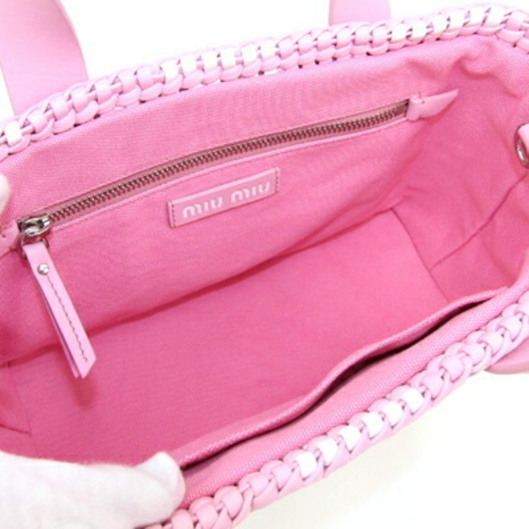 Miu Miu Miu Handbag 5BA077 Pink White PVC Leather Shoulder Bag Basket Women's MIUMIU