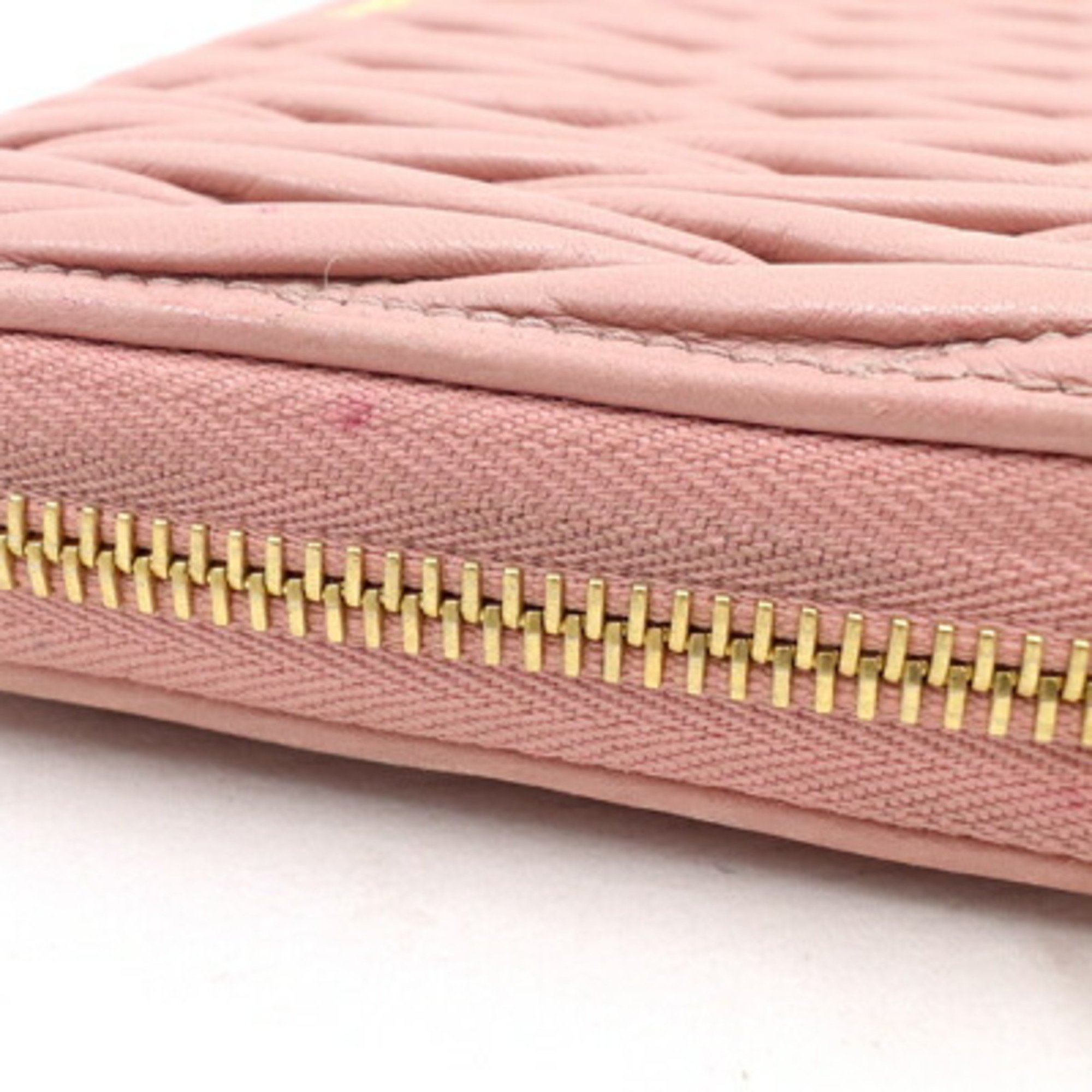 Miu Miu Miu Round Long Wallet Matelasse Pink Leather Women's MIUMIU