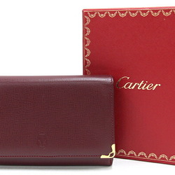 Cartier Bi-fold Wallet Must L3000223 Bordeaux Leather Medium L-Shaped Compact Wine Red Women's