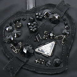 Prada handbag black nylon leather bag heart bejeweled women's PRADA