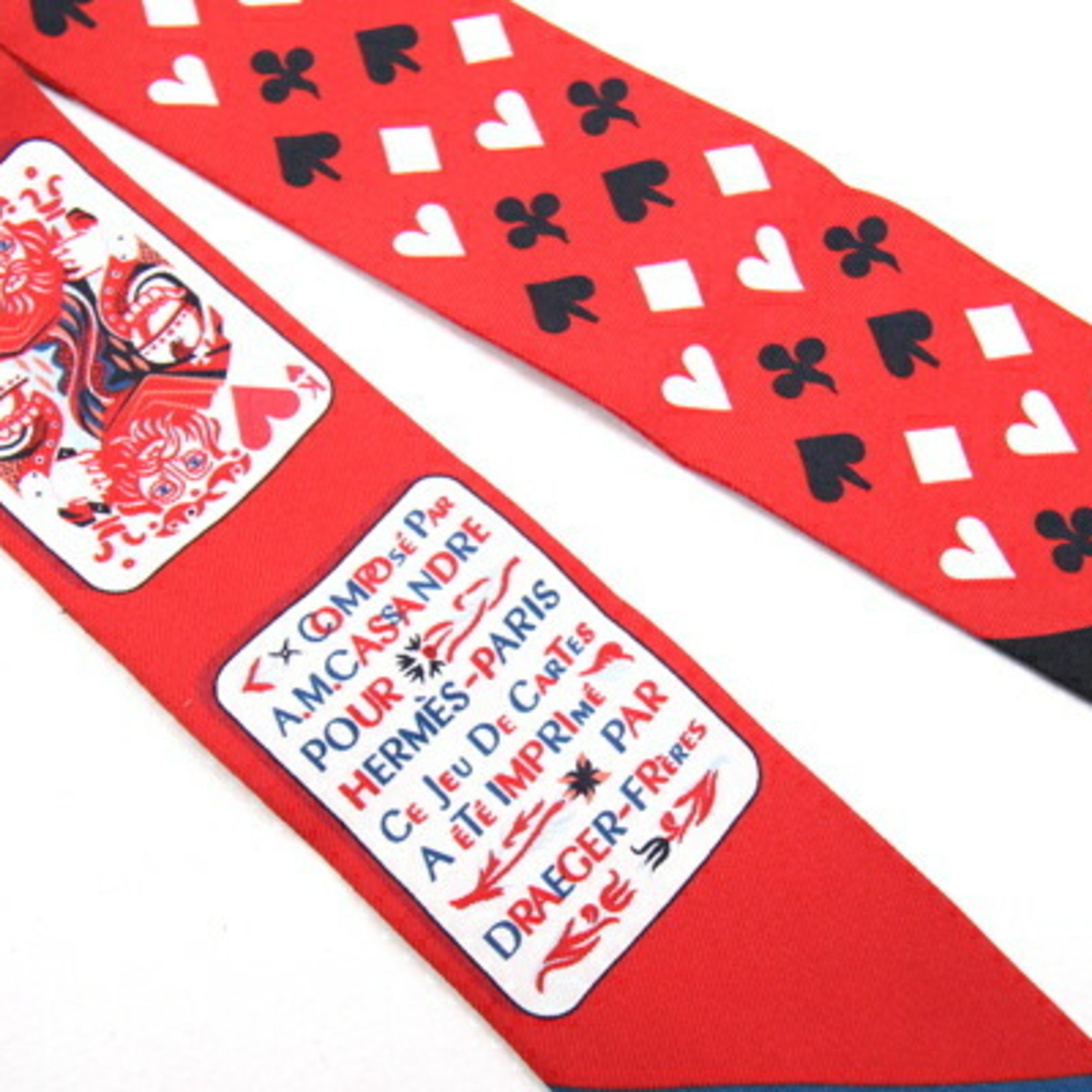 Hermes Scarf Muffler Twilly Card Came Red 100% Silk Ribbon Bag Charm Playing Cards Women's Jeu de Cartes HERMES