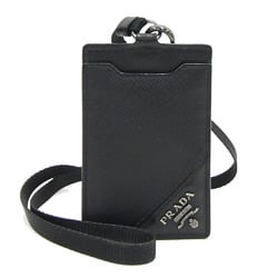 Prada Card Case 2MC016 Black Leather Saffiano Neck Holder Pass ID Men Women Strap PRADA