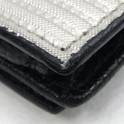 BVLGARI Business Card Holder Millerige 28339 Silver Black PVC Leather Pass Case Women's