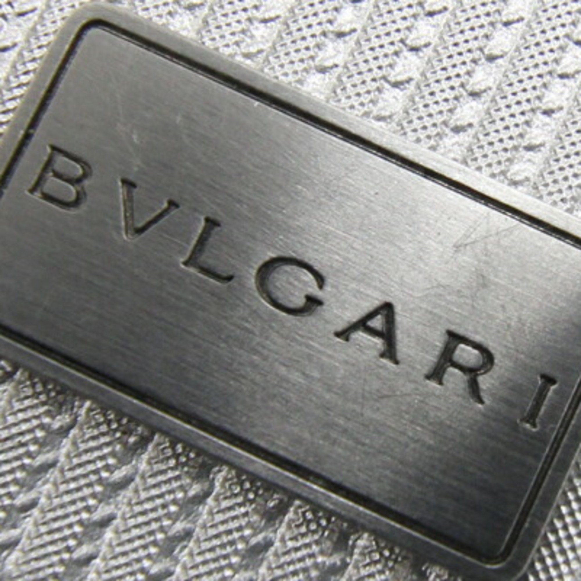 BVLGARI Business Card Holder Millerige 28339 Silver Black PVC Leather Pass Case Women's