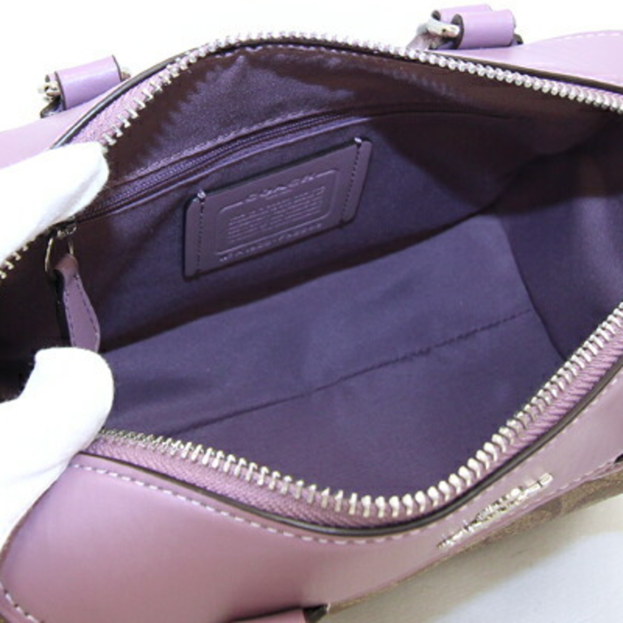 Coach Handbag Signature Bennett Satchel F32203 Purple Beige PVC Leather Shoulder Bag Boston Women's COACH