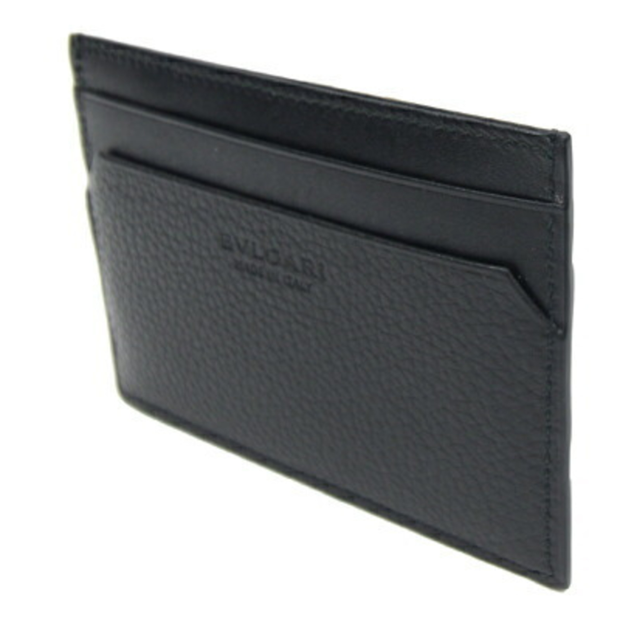 BVLGARI Card Case Octo 36969 Black Leather Holder Pass Men's