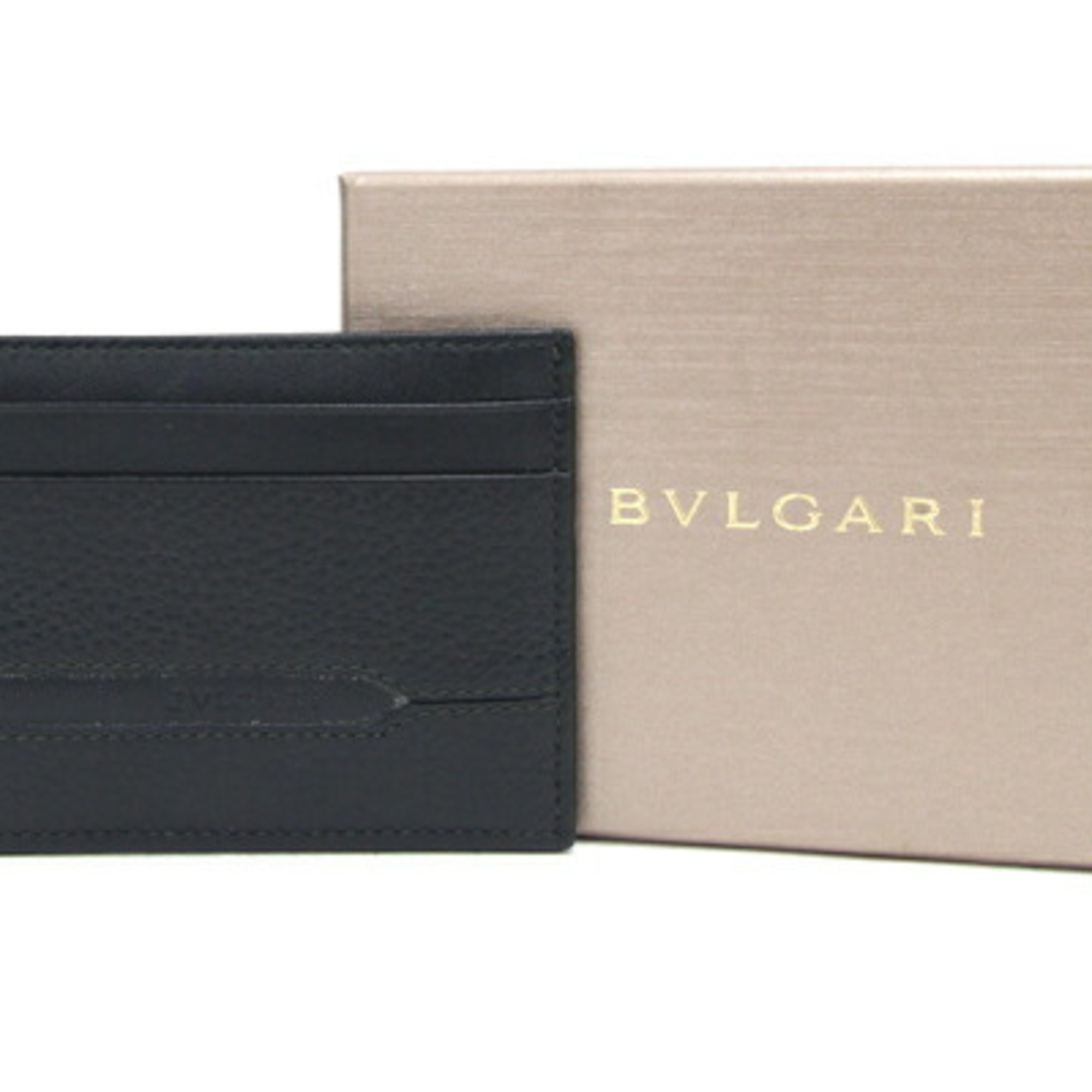 BVLGARI Card Case Octo 36969 Black Leather Holder Pass Men's