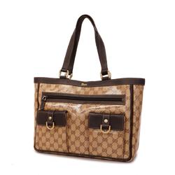 Gucci Tote Bag GG Crystal 268639 Coated Canvas Brown Champagne Women's