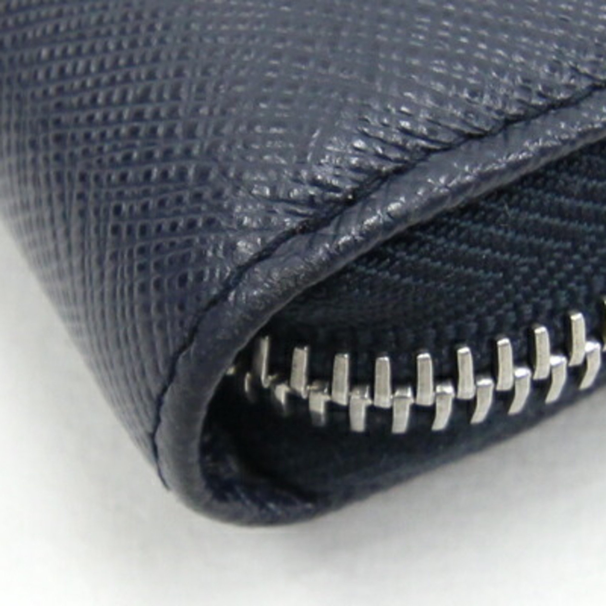 Prada Round Long Wallet 2ML220 Navy Leather Men's Travel Case PRADA