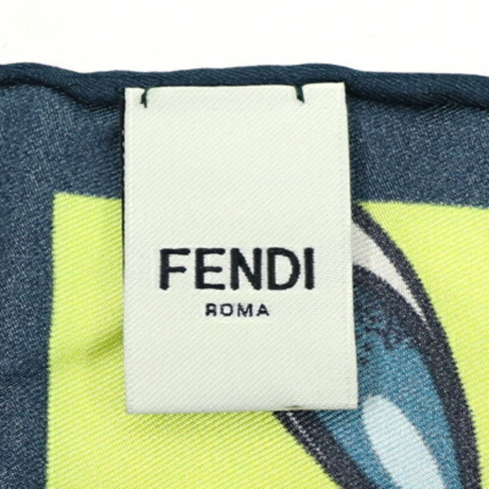 Fendi Scarf Muffler FXT091 Navy Green Neon Yellow 100% Silk Flower Fashion Women's FENDI