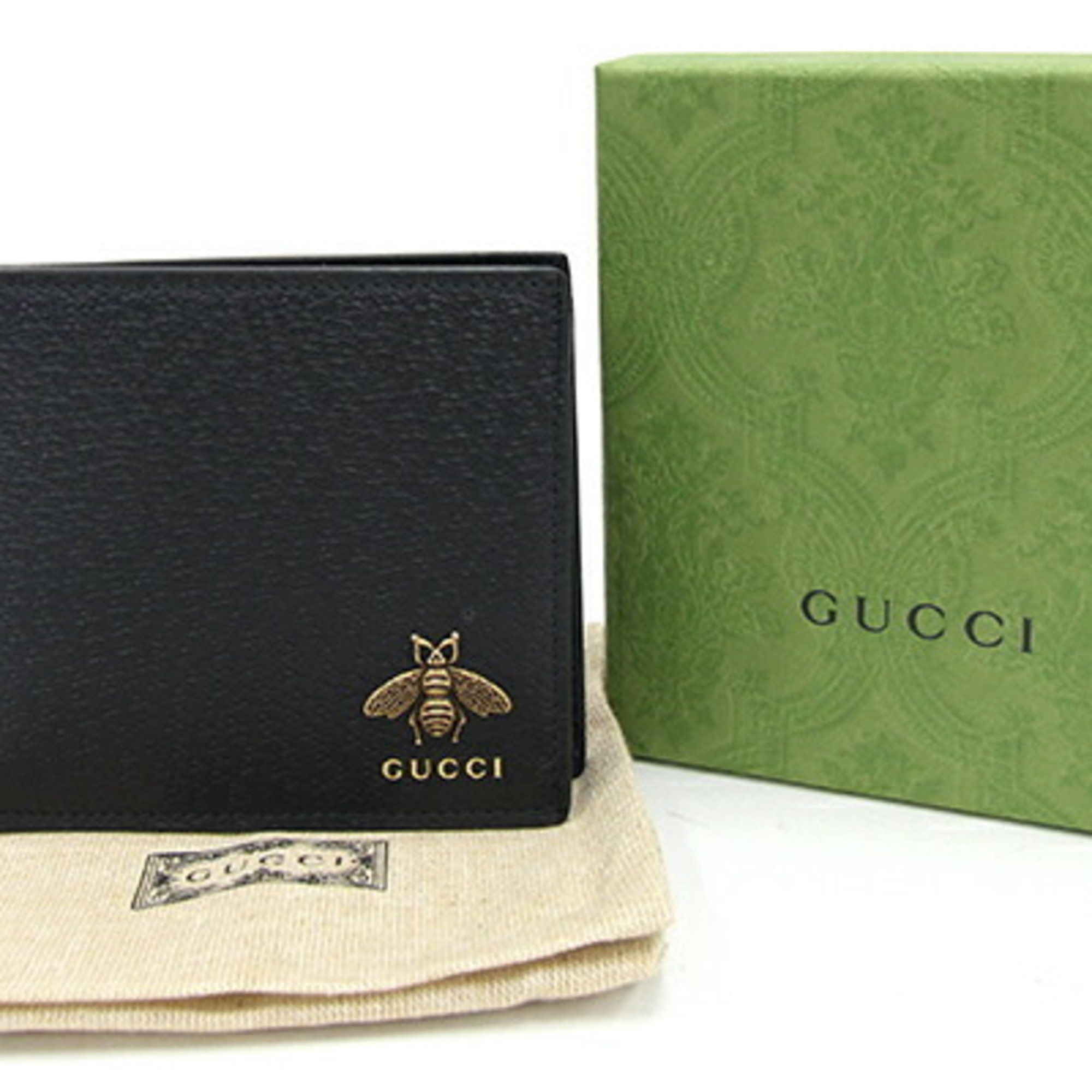 Gucci Bi-fold Wallet Animalier Leather Coin 522915 Black Compact Bee Men's GUCCI