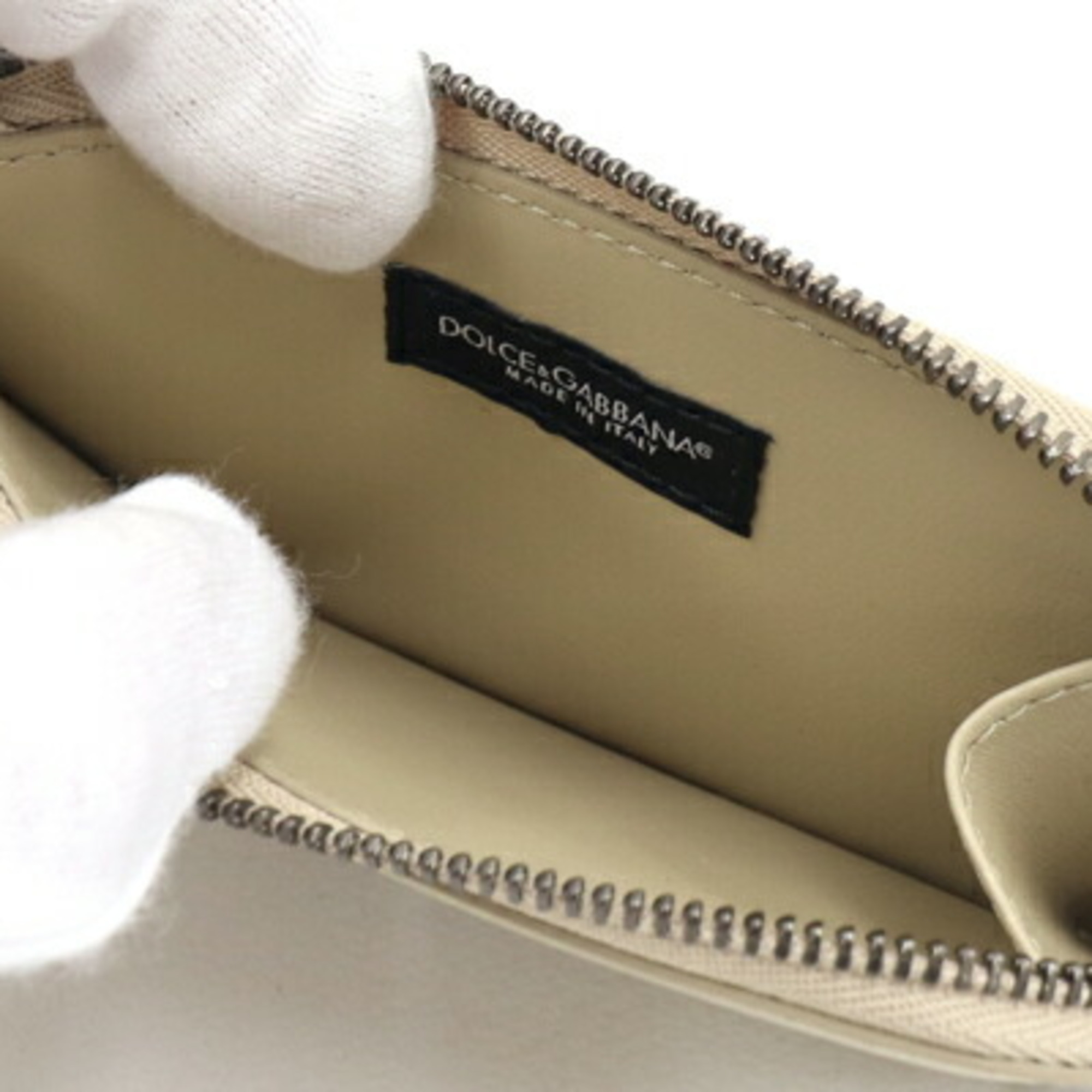Dolce & Gabbana Coin Case BP3274 AN2441 Beige Leather Purse Compact Wallet Women Men Card DOLCE&GABBANA