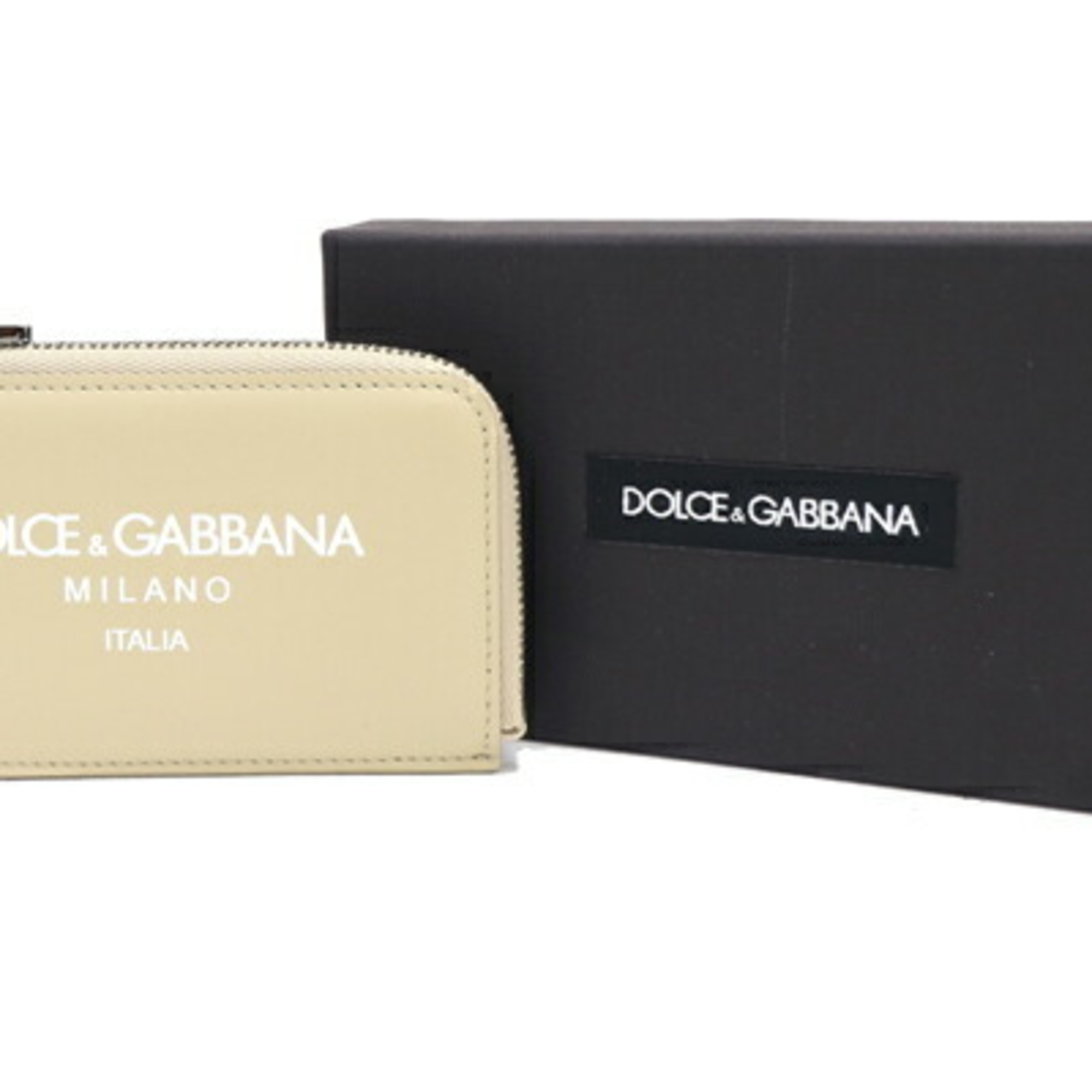 Dolce & Gabbana Coin Case BP3274 AN2441 Beige Leather Purse Compact Wallet Women Men Card DOLCE&GABBANA
