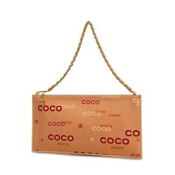 Chanel Pouch Coco Chain Shoulder Canvas Salmon Pink Champagne Women's