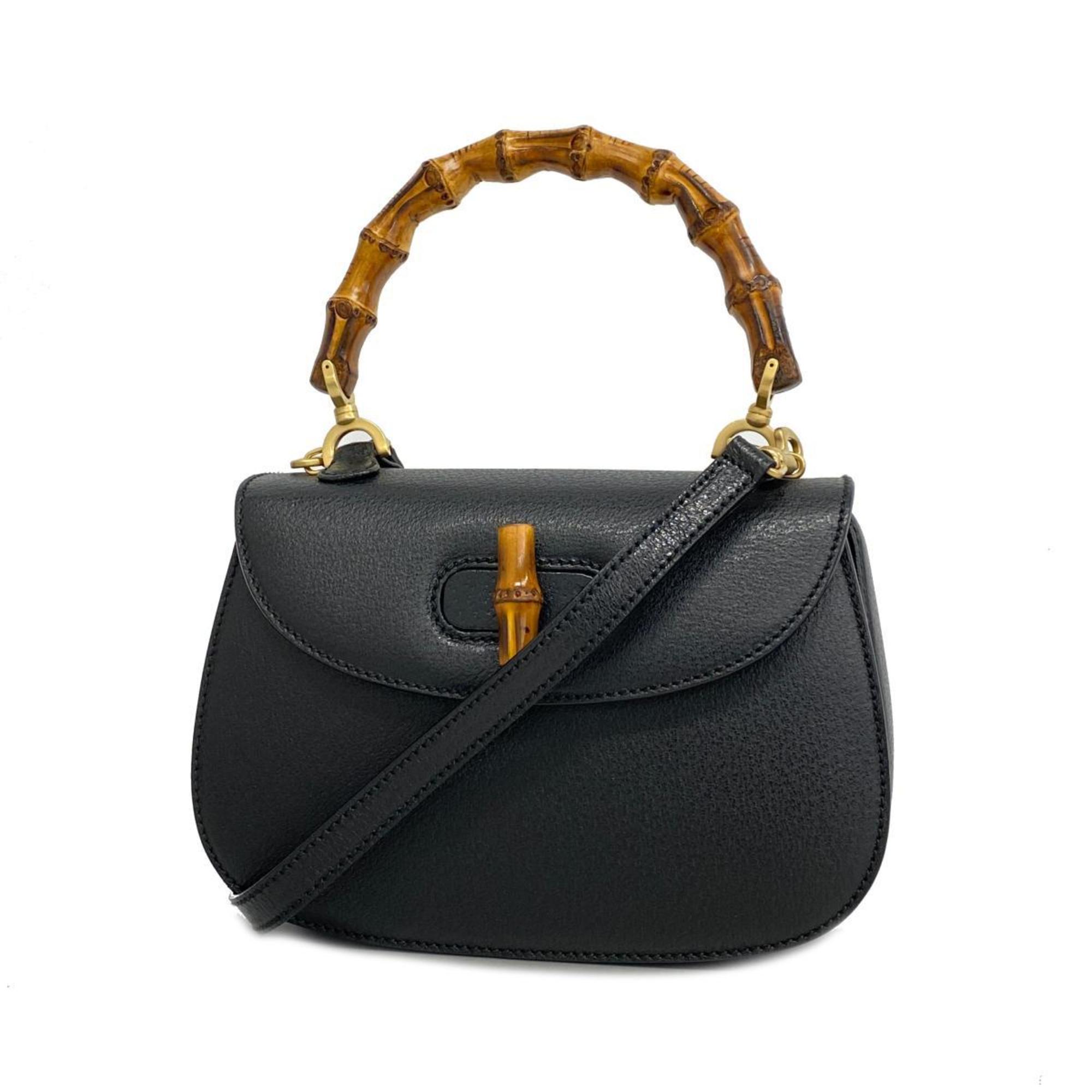 Gucci Handbag Bamboo 000 2046 0188 Leather Black Champagne Women's