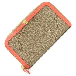 Prada Round Wallet 1M1157 Beige Orange Jacquard Canvas Leather Ribbon Women's PRADA