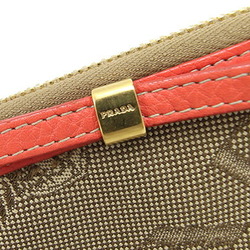 Prada Round Wallet 1M1157 Beige Orange Jacquard Canvas Leather Ribbon Women's PRADA