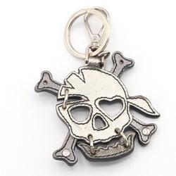 Prada Skull Keychain 1AR3 Grey Silver Leather Metal Skeleton Bag Charm Keyring Men Women PRADA