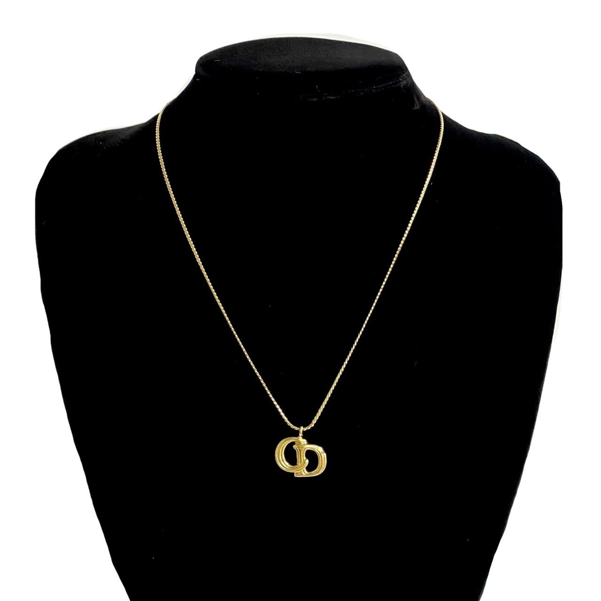 Christian Dior CD motif metal chain necklace pendant gold 25873