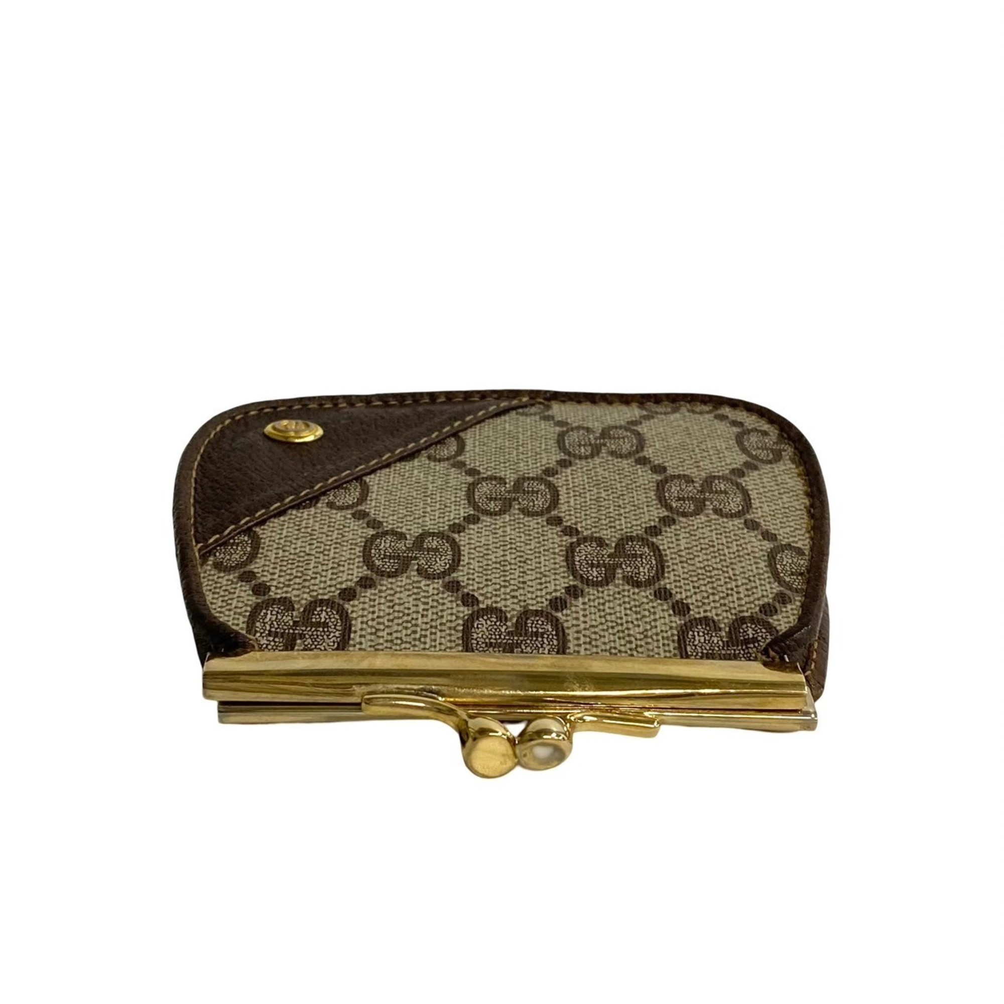 GUCCI Old Gucci GG Leather Wallet/Coin Case Coin Purse Brown 73936