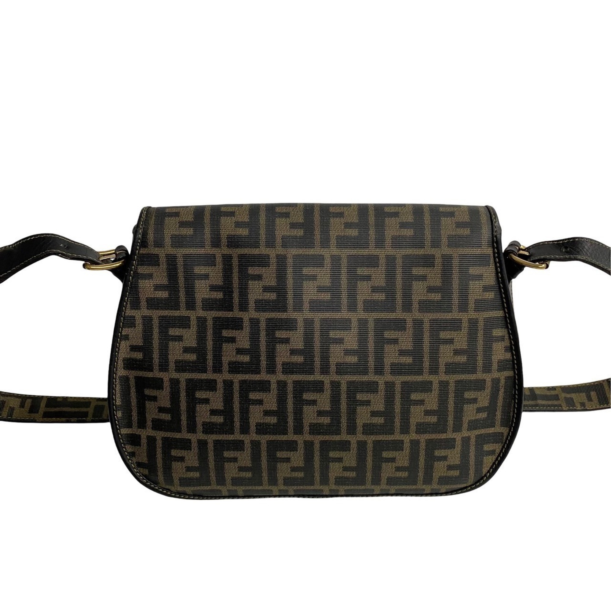 FENDI ZUCCA FF Leather Shoulder Bag Crossbody Black Khaki 62199