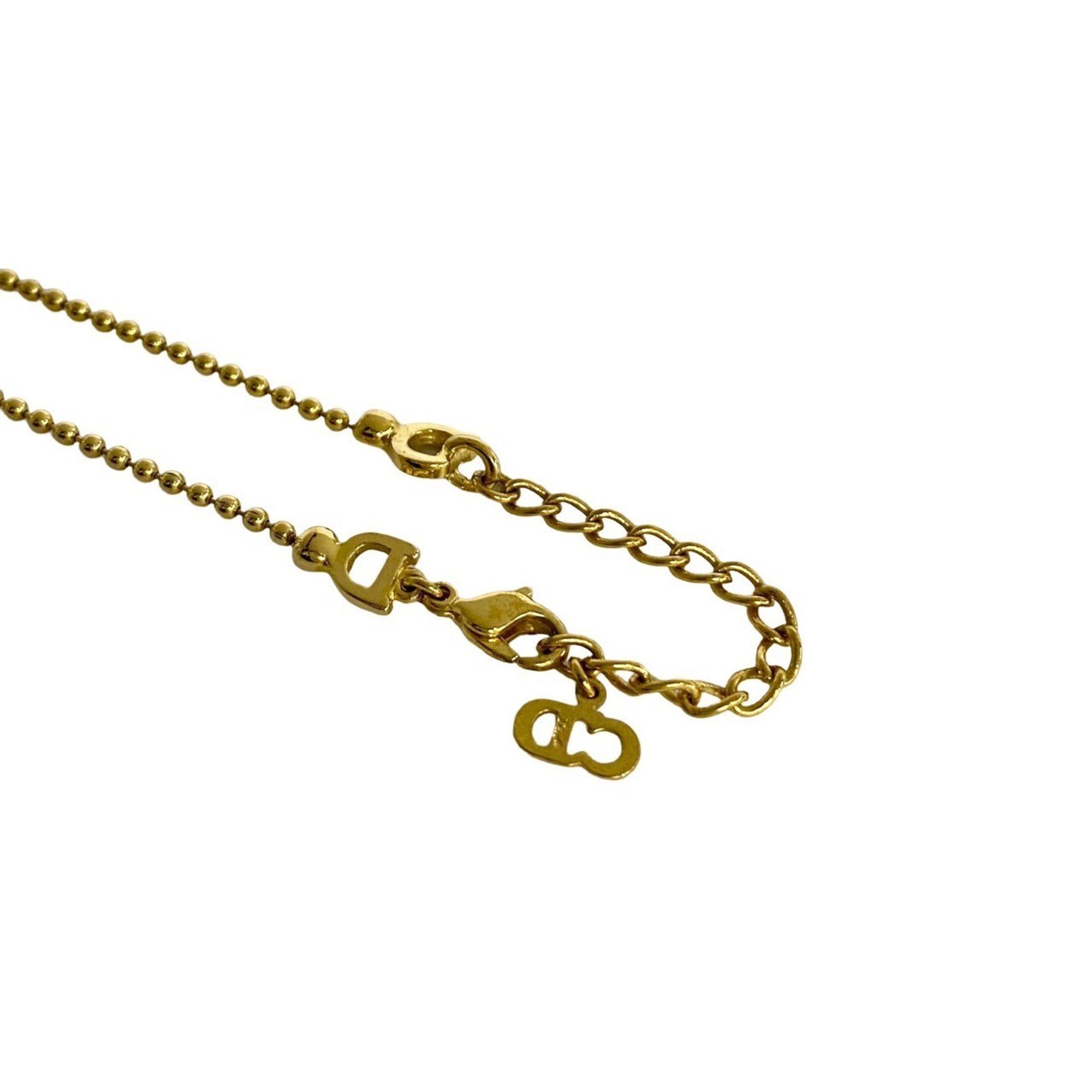 Christian Dior Plate Motif Ball Chain Necklace Pendant Gold 80138