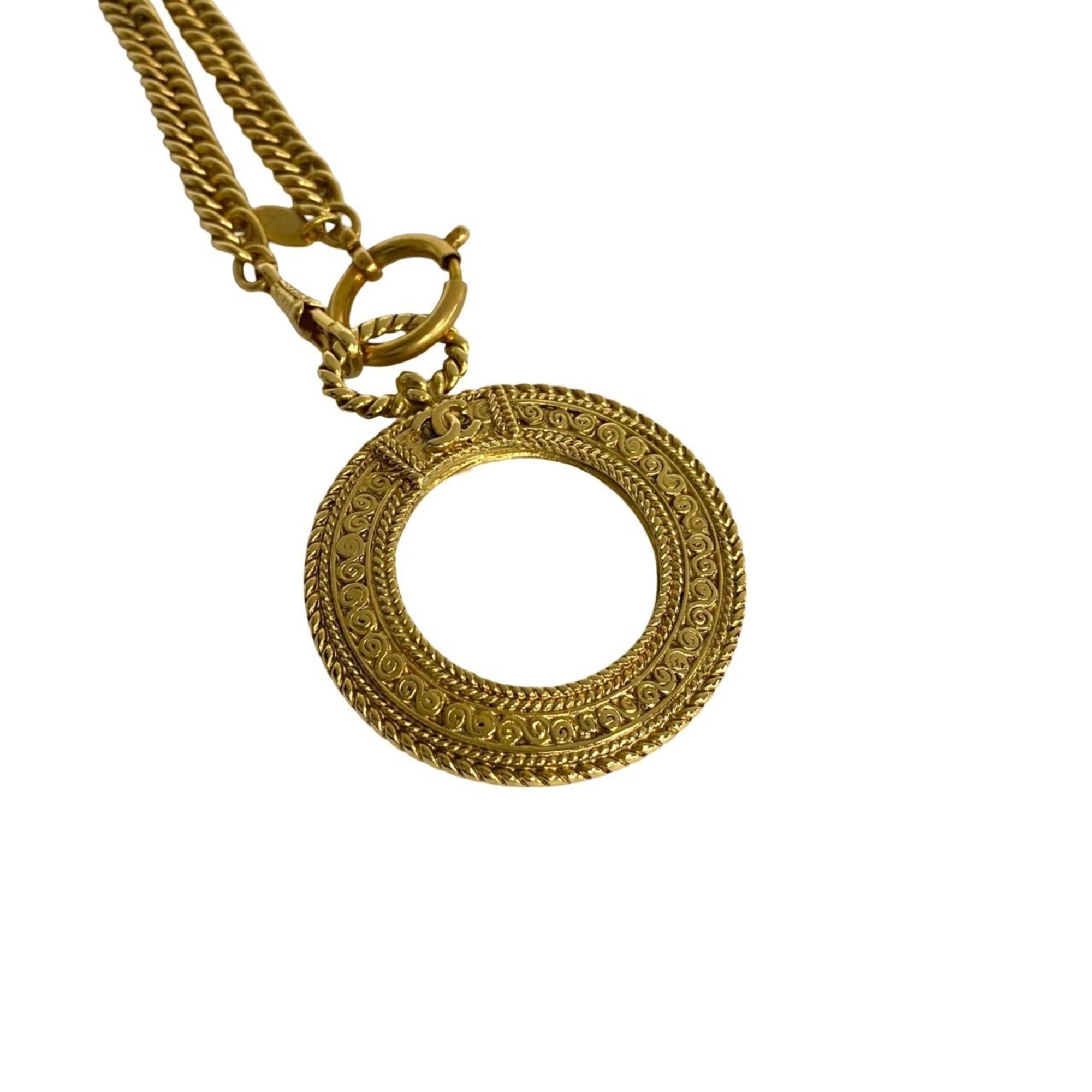 CHANEL Chanel Magnifying Glass Chain Necklace Pendant Gold 43591