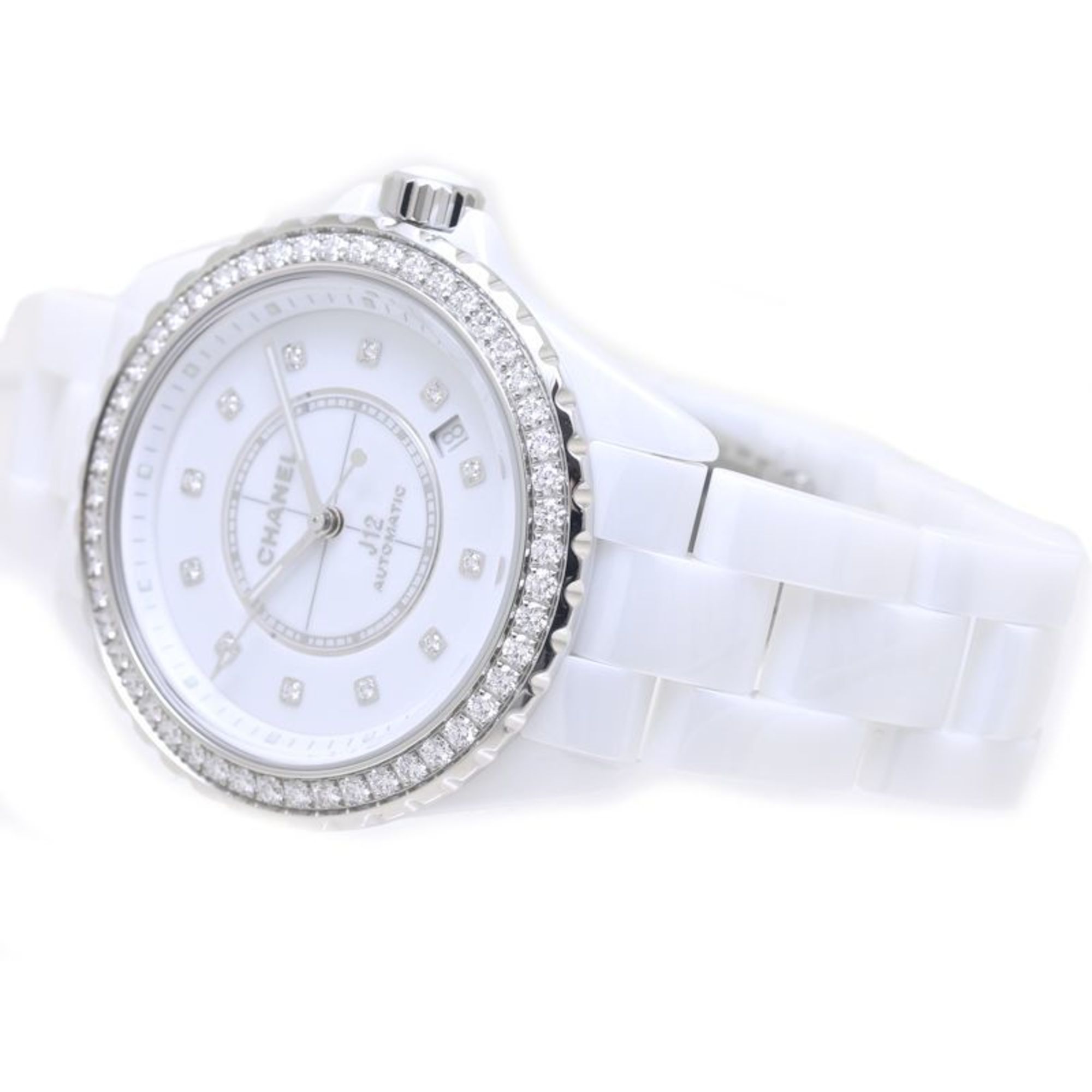 CHANEL J12 Bezel Diamond 12P H7189 White Ceramic x Stainless Steel Men's 39458 Watch