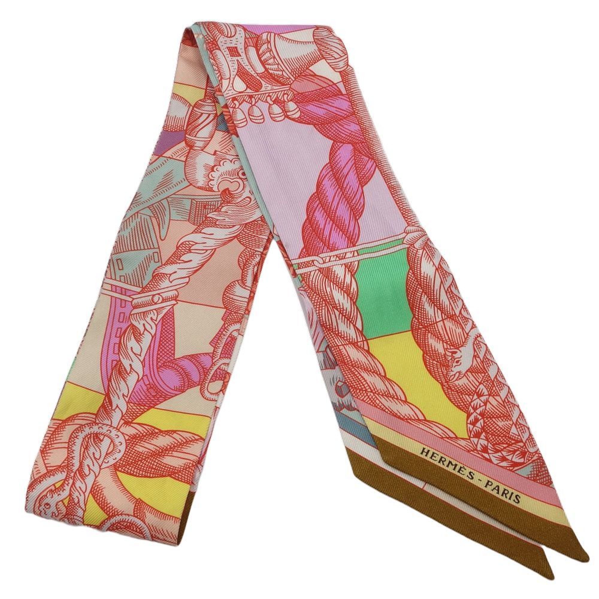 HERMES Scarf Twilly Cavalleria d Etriers Cavalry Armor Silk Multicolor Pink 180443