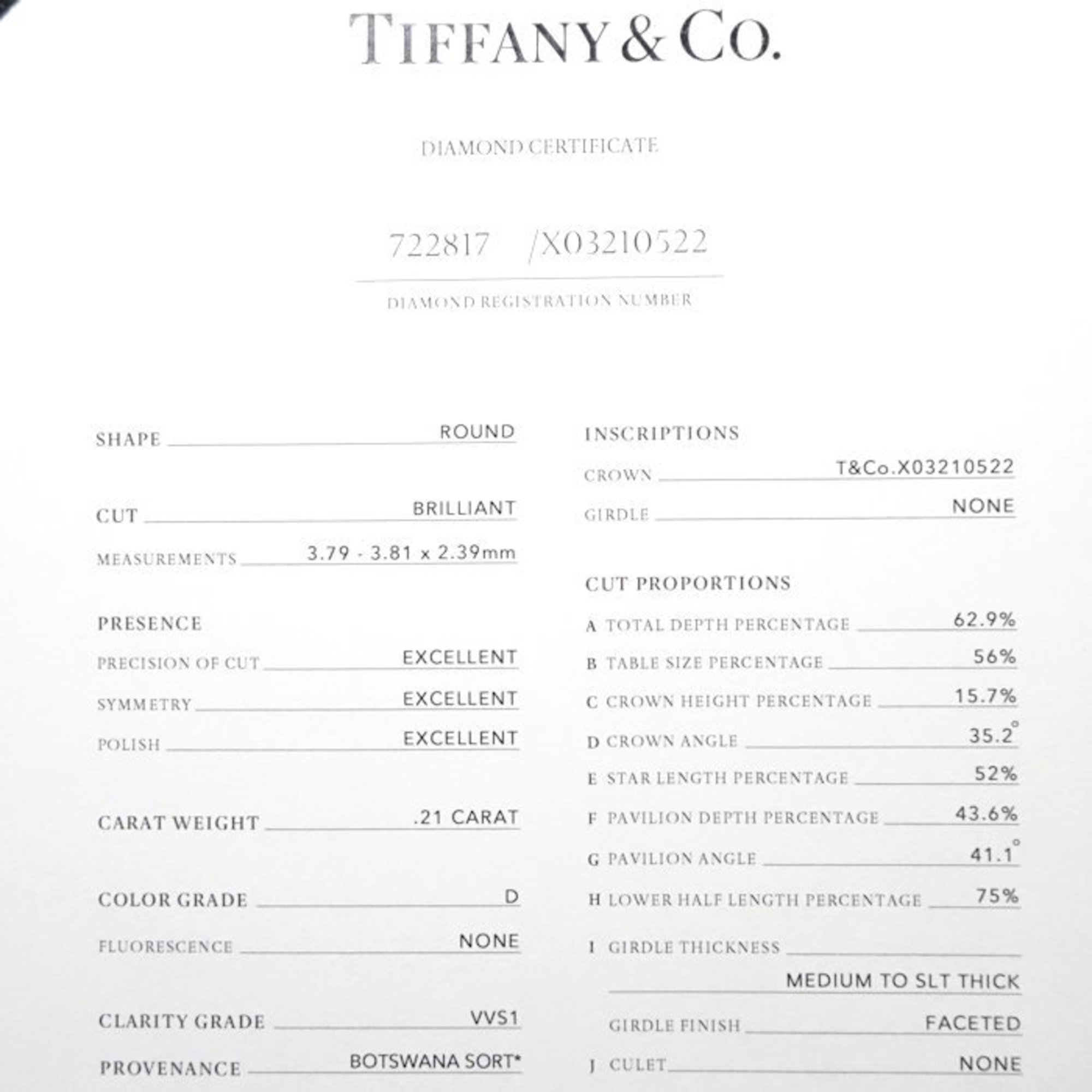 TIFFANY&Co. Tiffany Harmony Ring Diamond 0.21ct D.VVS1.3Excellent Pt950 Platinum 291939