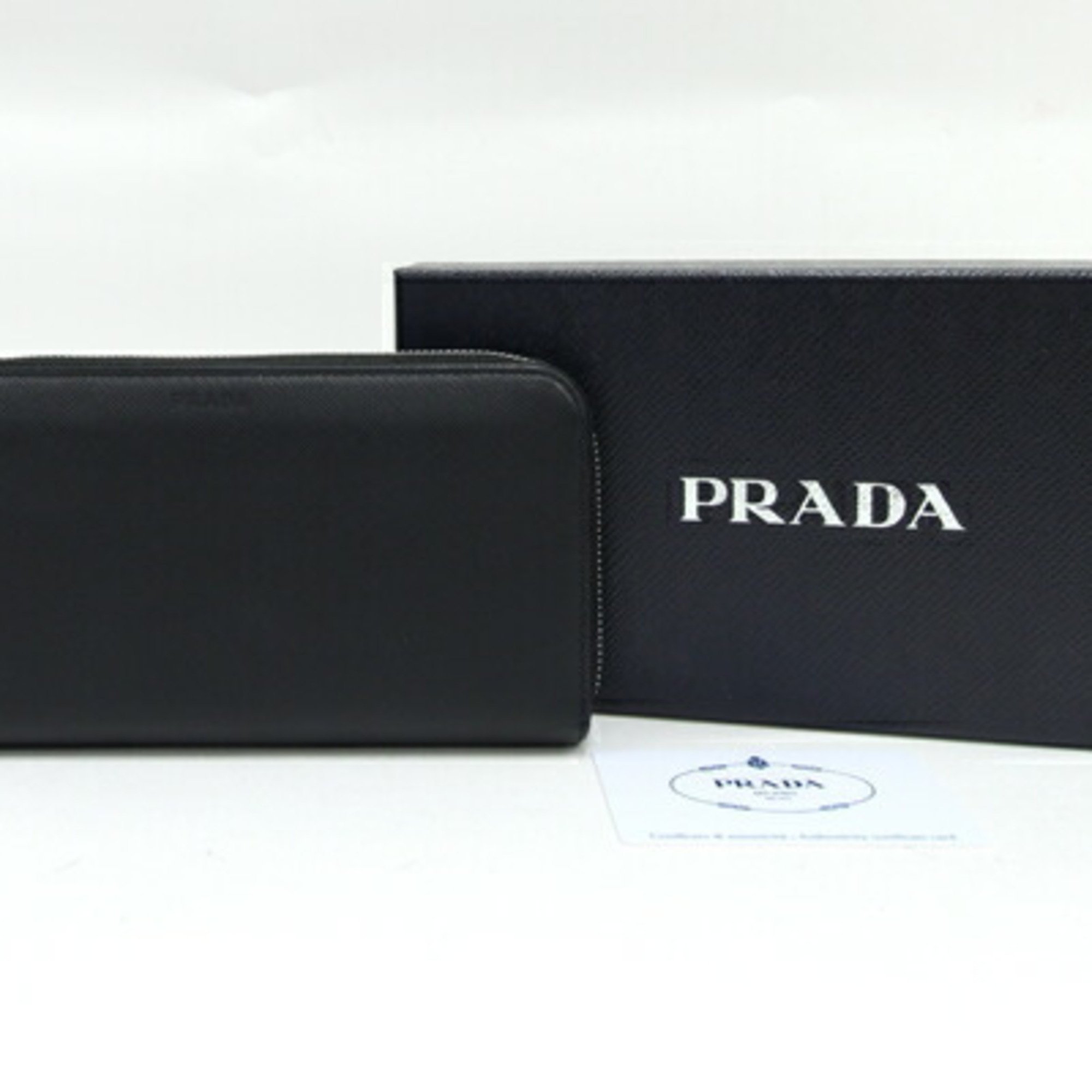 Prada Round Long Wallet 2ML317 Black Leather Men's PRADA