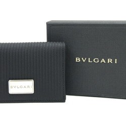 BVLGARI Business Card Holder Millerige 27694 Black Coated Canvas Leather Case Men's