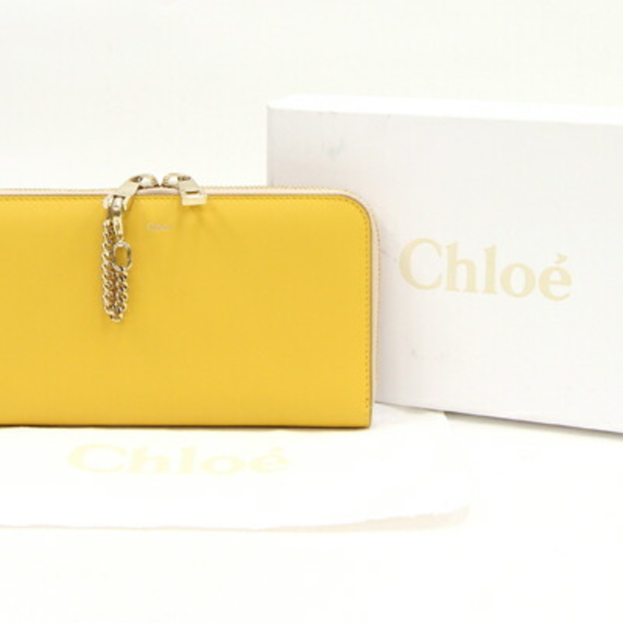 Chloé Chloe Round Long Wallet Bailey 3P0266 Yellow Beige Leather Women's Bicolor