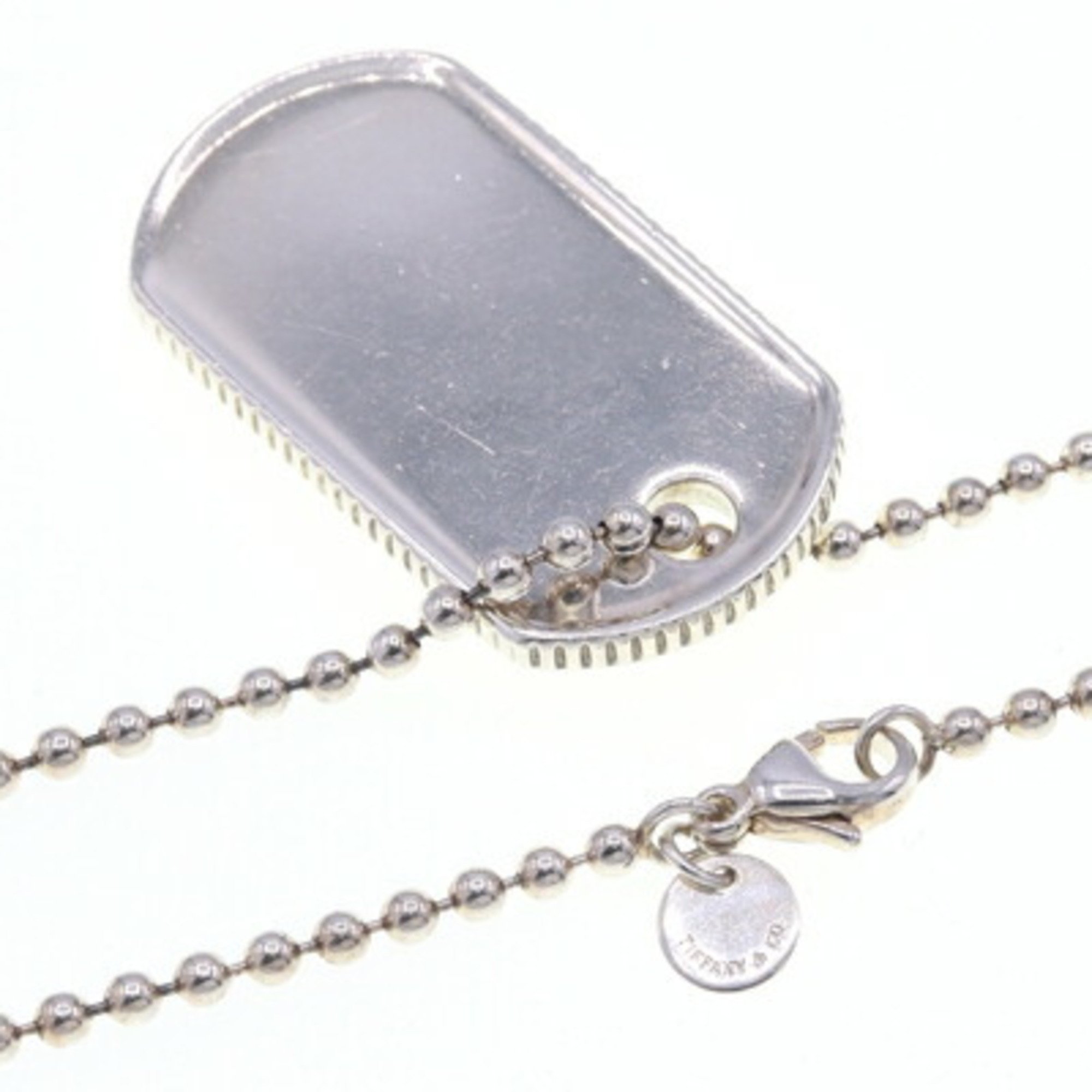 Tiffany Necklace Coin Edge Dog Tag SV Sterling Silver 925 Pendant Ball Chain ID Long TIFFANY & Co.