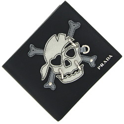 Prada Bi-fold Wallet 2M0738 Black Nylon Leather Skull Compact Men's Skeleton PRADA