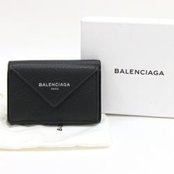 Balenciaga Tri-fold Wallet Paper 504565 Black Leather Compact Small Women's BALENCIAGA